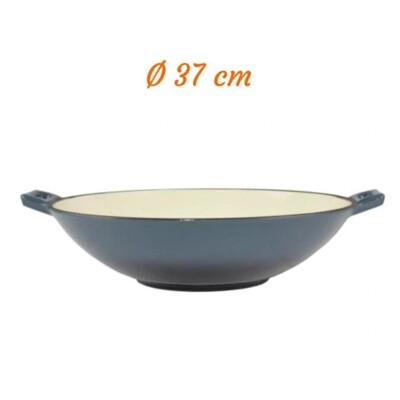 Liatinový WOK so smaltovaným povrchom sivomodrý 37x10 cm 5,6 l